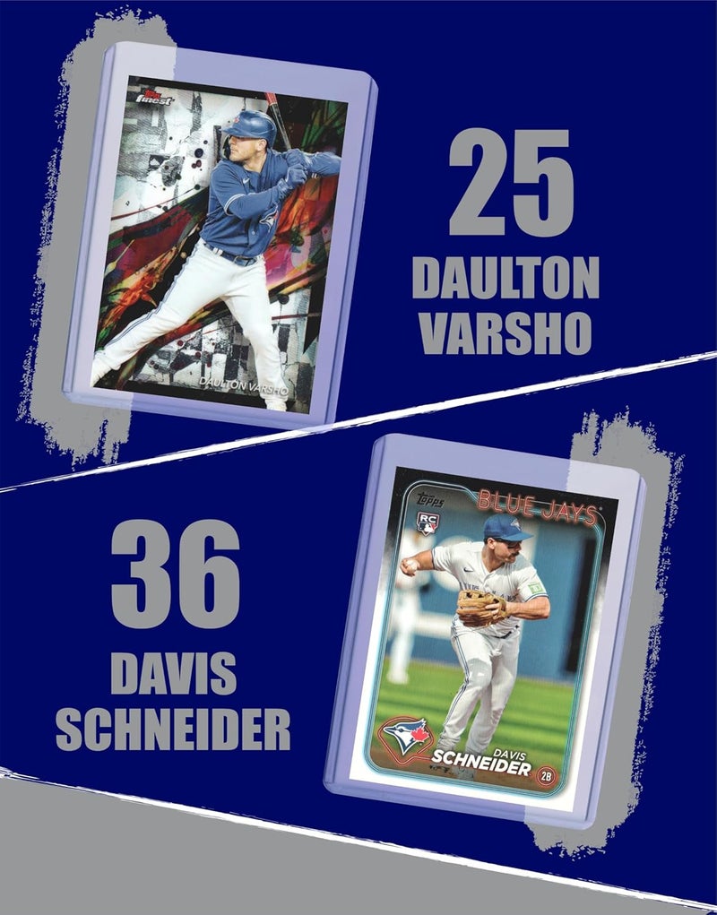 Chaser Toronto Blue Jays Cards: Vladimir Guerrero Jr., Bo Bichette, George Springer, Davis Schneider, Ernie Clement, Daulton Varsho ASSORTED Baseball Stars and GOATs Trading Card and Wristbands Gift Pack - Image 4